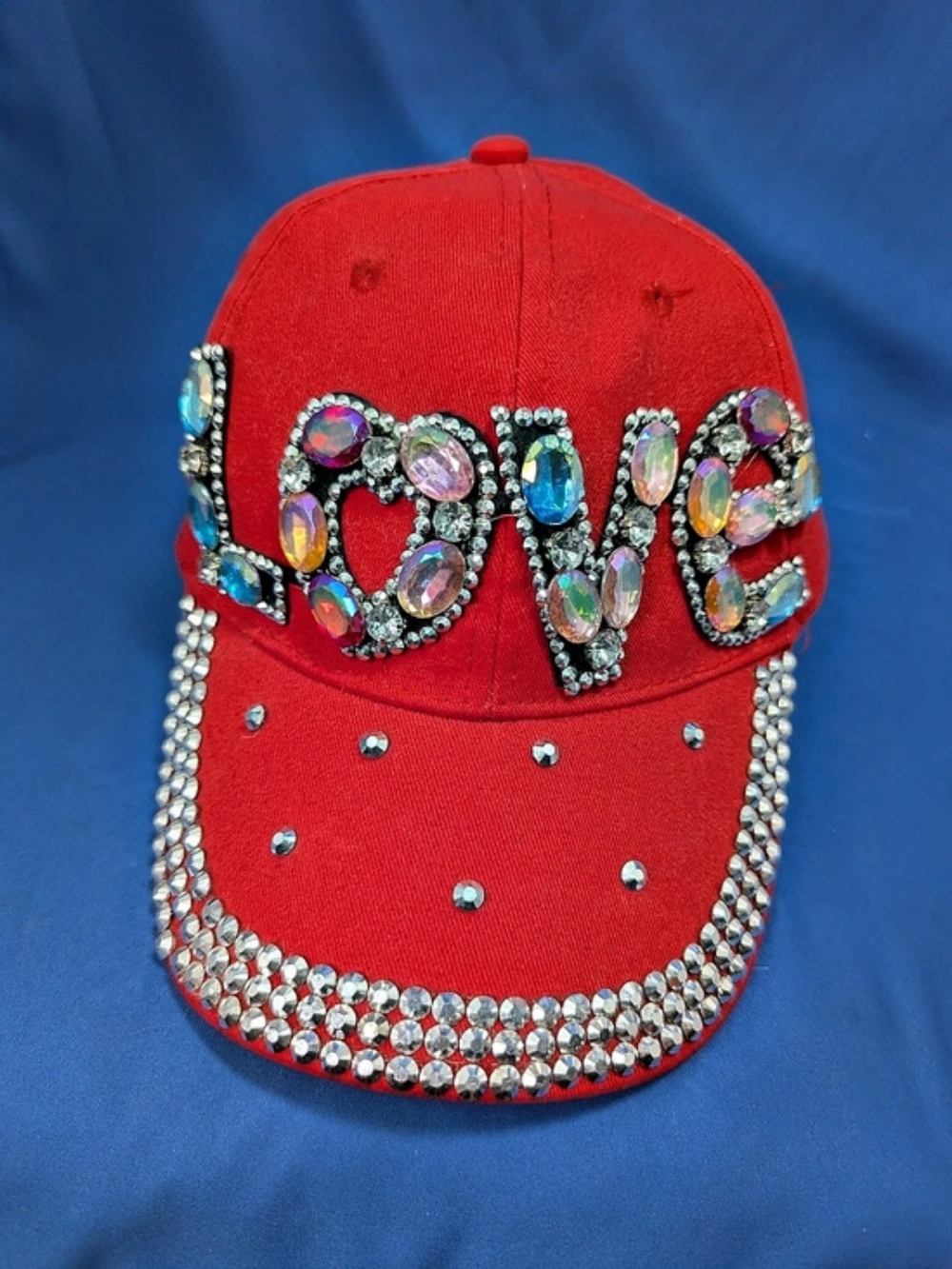 Red Rhinestone Embellished Cap